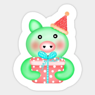 Cute pig with gift box Sticker